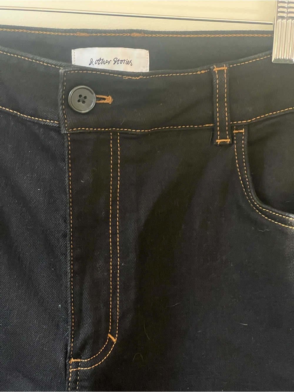 & Other Stories Black Wide Leg Jeans with Contrast Brown Stitching